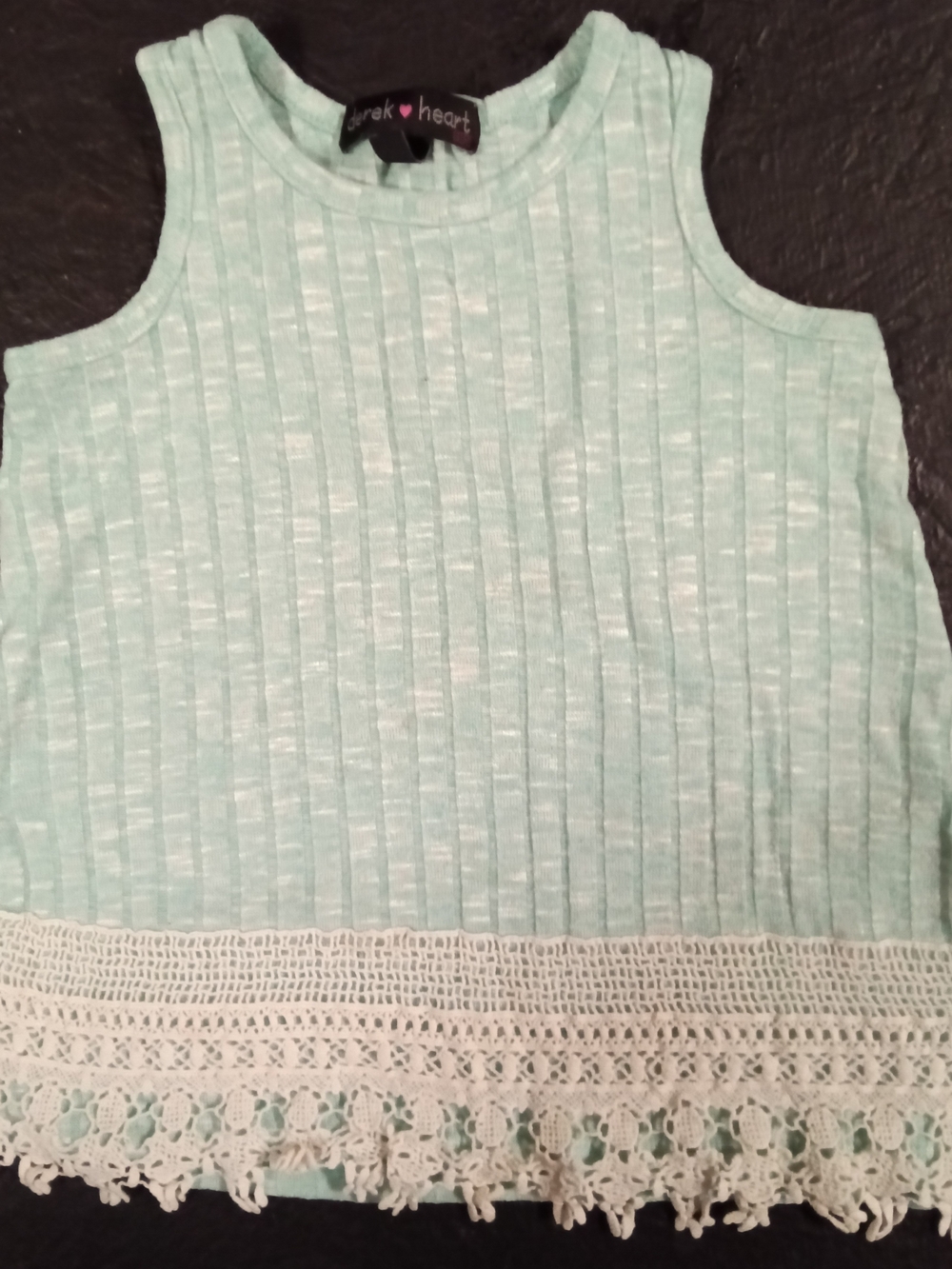 Derek Heart Light Mint Ribbed Tank with Cream Lace Hem